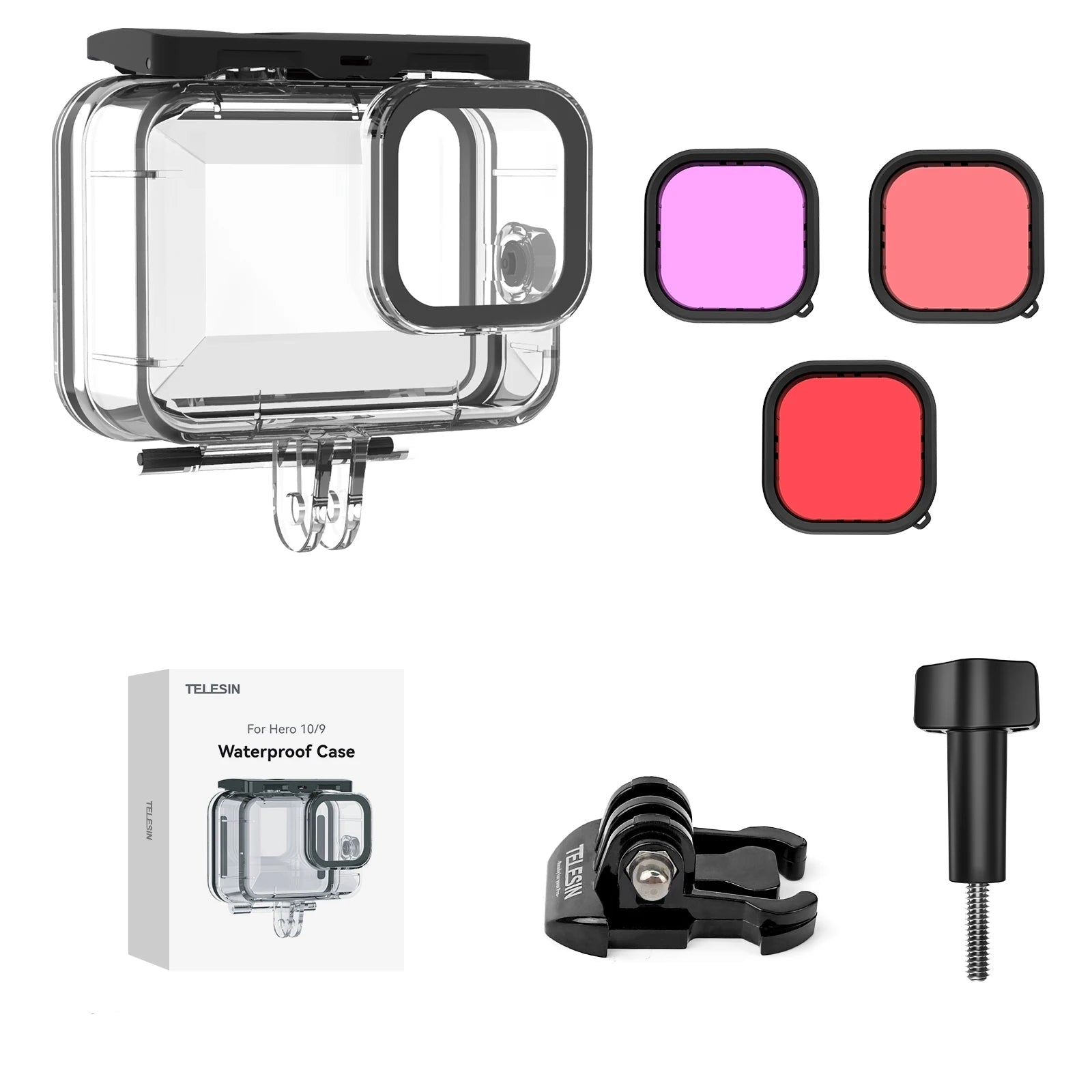 TELESIN 60M Waterproof Case Tempered Glass Underwater Diving Housing Cover Lens Filter for GoPro Hero 9 10 11 12 13 