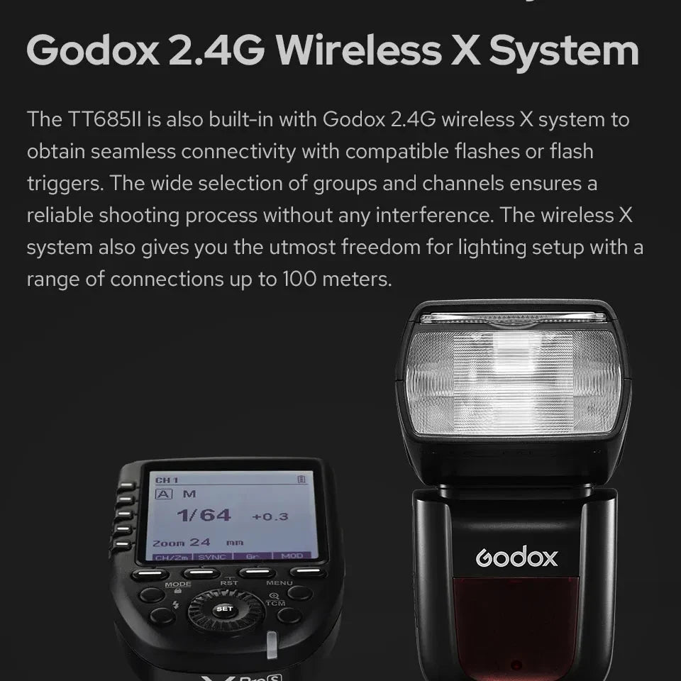 Flash externe Godox TT685II TTL GN60 2.4G sans fil HSS 1/8000s 0.1-2.6s