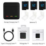 Batterie TELESIN pour GoPro Hero 12, 11, 10, 9, 1750 mAh + Boîtier de Chargeur Rapide à 3 Voies