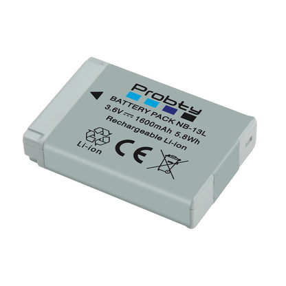 Batterie + chargeur Probty NB-13L NB13L NB-13LH 1600mAh pour Canon PowerShot G5X G7X G9X G7 X Mark II G9 X,SX620 SX720 SX730