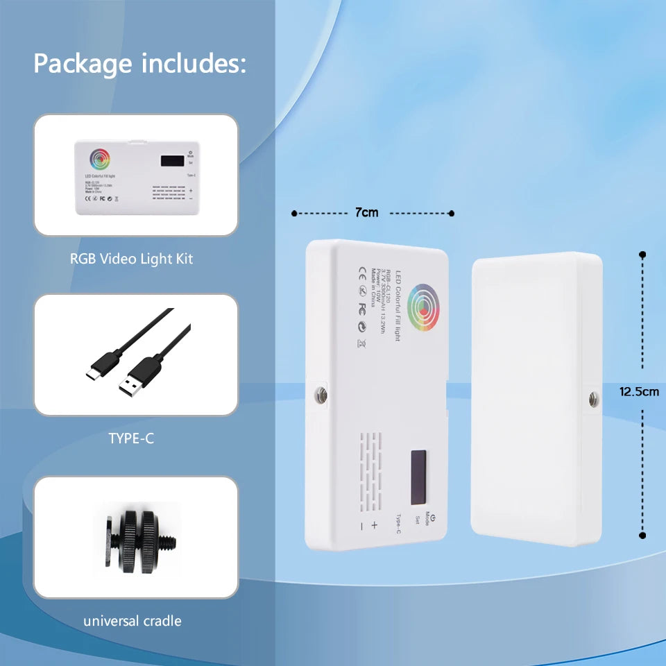 Panneau d'éclairage Lumière RGB LED vidéo photographie CRI95 + 2500-9000K LCD pour Vlog Streaming en direct