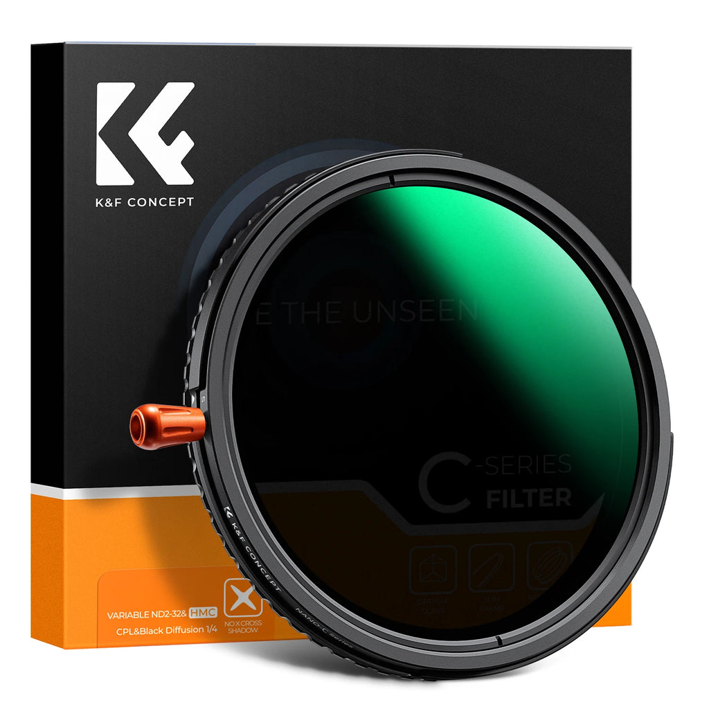 Filtre K & F Concept 3 en 1 ND2-32 + CPL + Diffusion noire 1/4 Variable 37/49/52/58/67/72/77/82mm