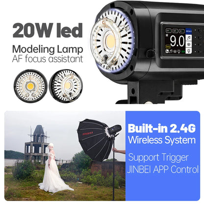Flash stroboscopique JINBEI HD400pro 400W Flash extérieur TTL HSS 2.4G  sans fil tout-en-un batterie intégrée Monolight Studio