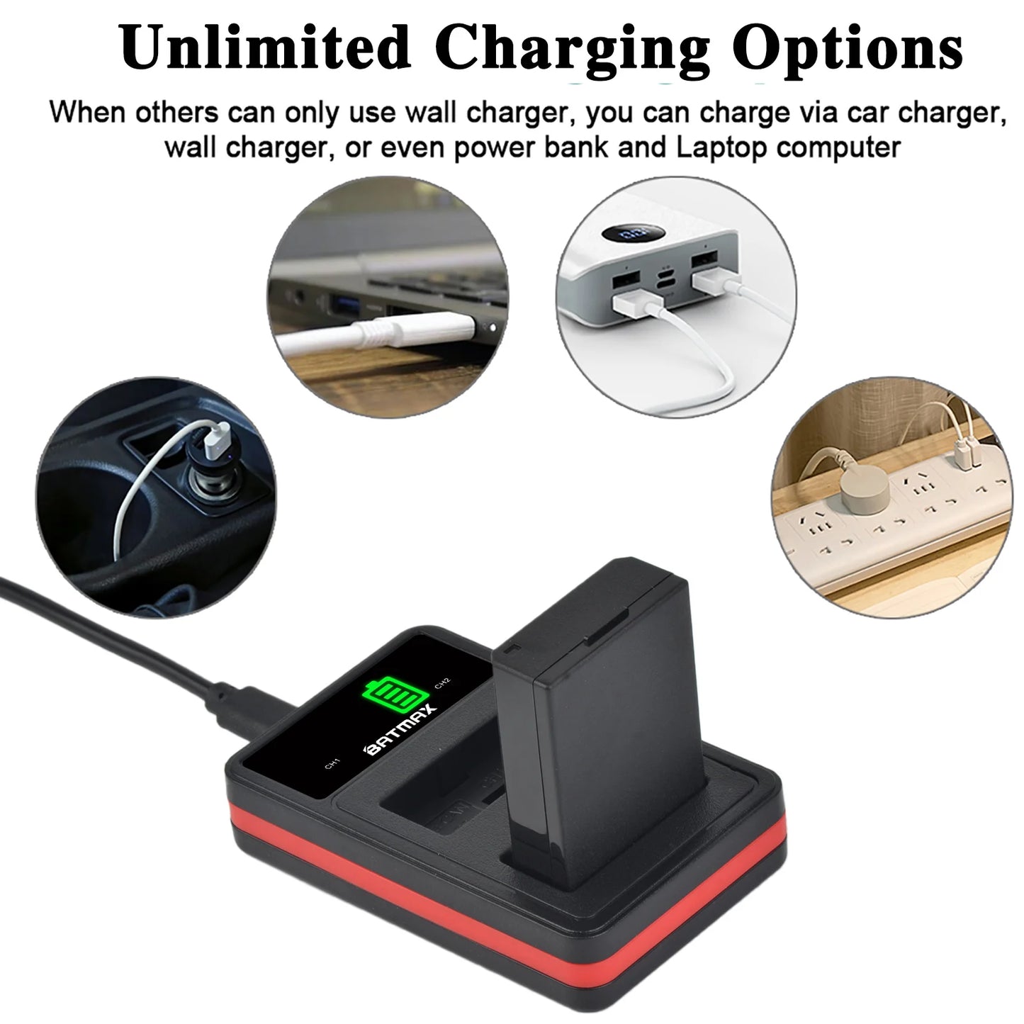 Batterie Batmax 1500mAh LP-E10 LPE10 + chargeur avec Port de Type C pour Canon EOS Rebel T3 T6 T7 T100 Kiss X50 X80 X90 1500D 3000D 4000D