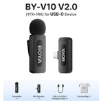 Mini Microphone Lavalier professionnel sans fil BOYA BY-V pour iPhone, iPad, Android, reflex, caméra, diffusion en direct, enregistrement de jeu, Interview, Vlog...