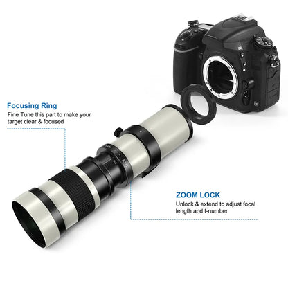 Objectif Lightdow 420-800mm F/8.3-16 + bague d'adaptation T2 pour Canon Nikon Sony Pentax Fuji