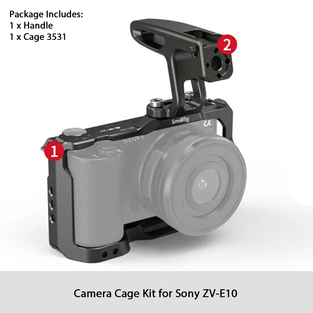 Cage SmallRig 3538 pour Sony ZV-E10 avec poignée et plaque de dégagement rapide intégrée pour kit Arca-Swiss