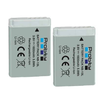 Batterie + chargeur Probty NB-13L NB13L NB-13LH 1600mAh pour Canon PowerShot G5X G7X G9X G7 X Mark II G9 X,SX620 SX720 SX730