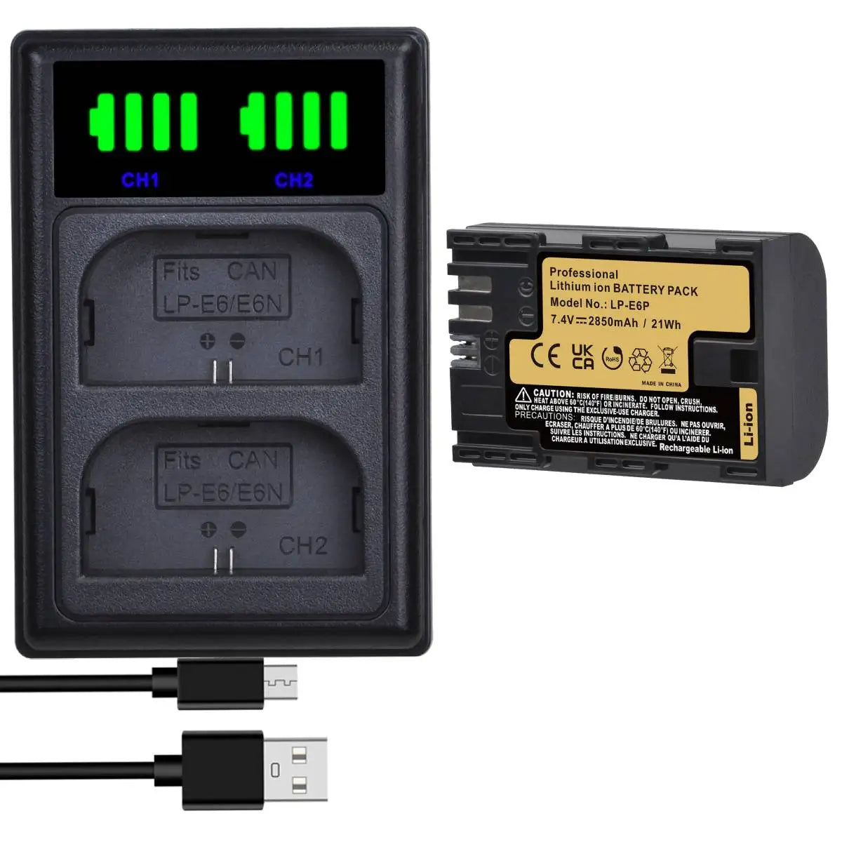 Batteries Batmax LP-E6P LPE6P 2850mAh pour Canon R5 mark II, R5, R6, R6 mark II, R7, R...