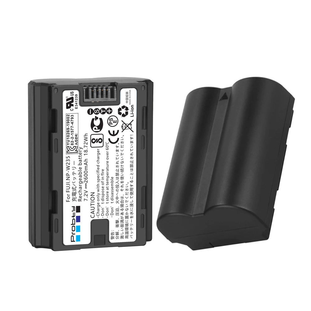 Batterie Probty 2600mAh NP-W235 NP W235 + chargeur double pour Fujifilm X-T5 X-T4 GFX 100S X-H2S GFX 50S II VG-XT4 Grip
