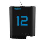 Batterie TELESIN pour GoPro Hero 12, 11, 10, 9, 1750 mAh + Boîtier de Chargeur Rapide à 3 Voies