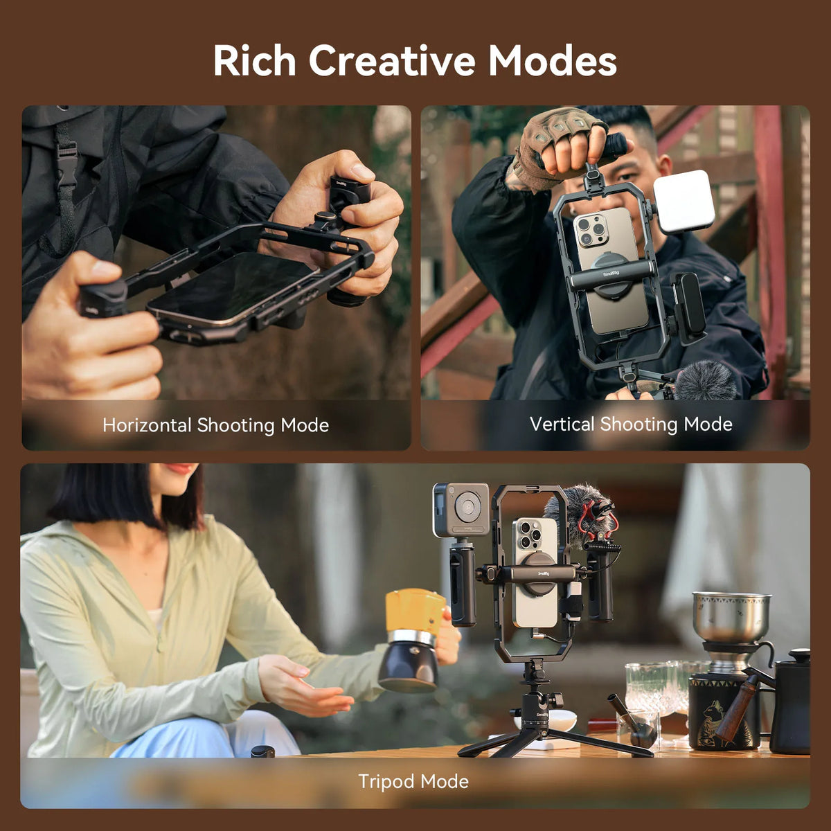 Cage universelle SmallRig 4597 à dégagement rapide pour téléphone Samsung, iPhone smartphone ... , kit vidéo tout-en-un de base avec poignées et clip