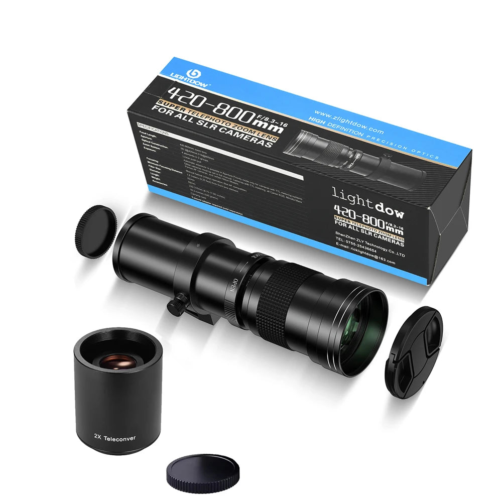 Objectif Lightdow 420-800mm F8.3 téléobjectif manuel Zoom avec convertisseur 2X pour appareils photo Canon Nikon Sony Pentax Fujifilm