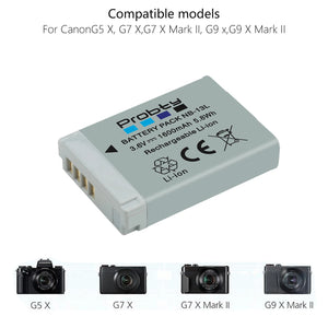 Batterie + chargeur Probty NB-13L NB13L NB-13LH 1600mAh pour Canon PowerShot G5X G7X G9X G7 X Mark II G9 X,SX620 SX720 SX730