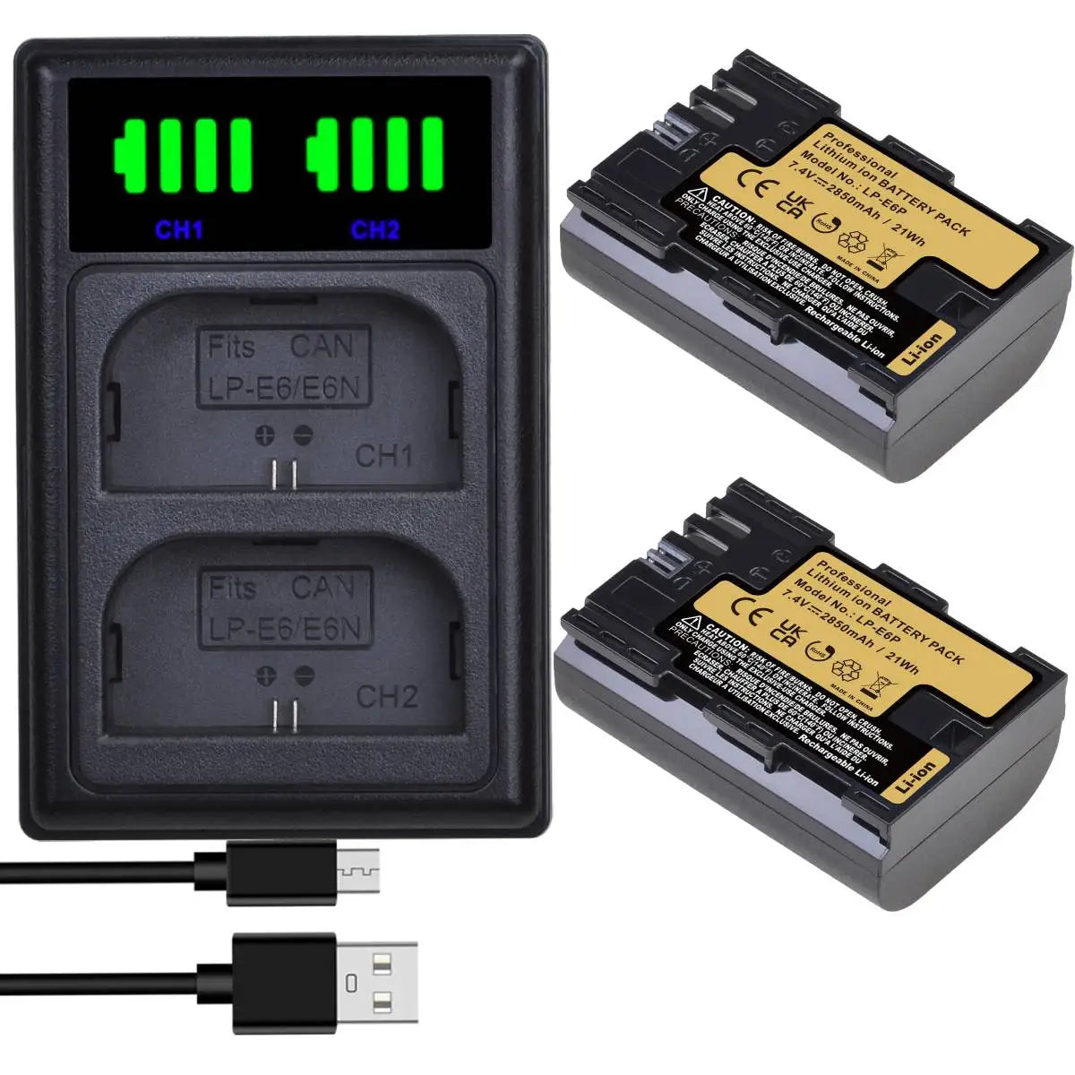 Batteries Batmax LP-E6P LPE6P 2850mAh pour Canon R5 mark II, R5, R6, R6 mark II, R7, R...