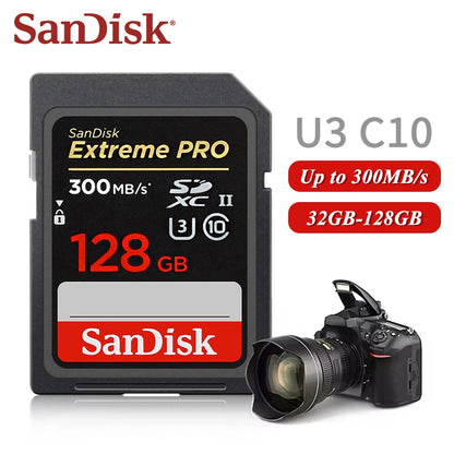 Carte mémoire SD SanDisk 64GB 128GB Max 300 Mb/s UHS-II professionnelles V90 SDXC haute vitesse pour appareil photo 8K 4k U3 C10