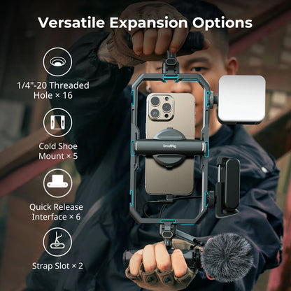 Cage universelle SmallRig 4597 à dégagement rapide pour téléphone Samsung, iPhone smartphone ... , kit vidéo tout-en-un de base avec poignées et clip