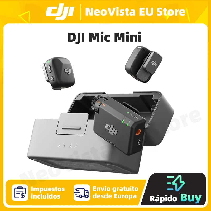 Micro DJI Mic Mini (2 TX + 1 RX + chargeur) Microphone sans fil avec suppression intelligente du bruit, audio de haute qualité