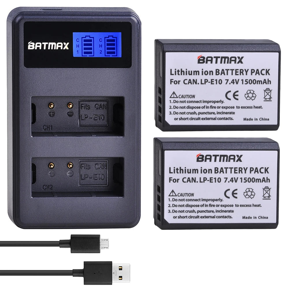 Batterie + chargeur double LP-E10 LP E10 LPE10 pour Canon EOS 1100D 1200D 1300D Kiss X50 X70 X80 Rebel T3 T5 T6...