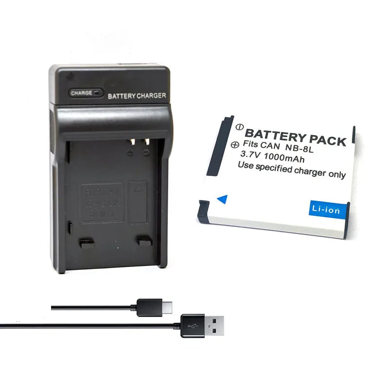 Batterie générique NB-8L NB8L NB 8L + Chargeur pour Canon PowerShot A3300 A3200 A3100 A3000 A2200 A1200 IS PC1589 PC1474 PC1585 PC1475 PC1590