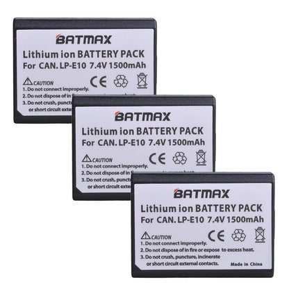 Batterie Batmax 1500mAh LP-E10 LPE10 + chargeur avec Port de Type C pour Canon EOS Rebel T3 T6 T7 T100 Kiss X50 X80 X90 1500D 3000D 4000D