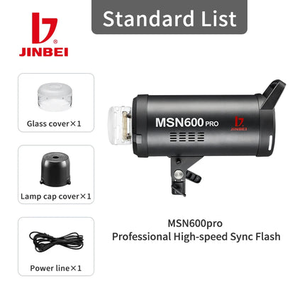 Flash Stroboscopique JINBEI MSN600pro professionnel de studio 600 W 1/8000 s haute vitesse Monture Bowens Système sans fil 2,4 G + Ampoule LED de modélisation 30 W