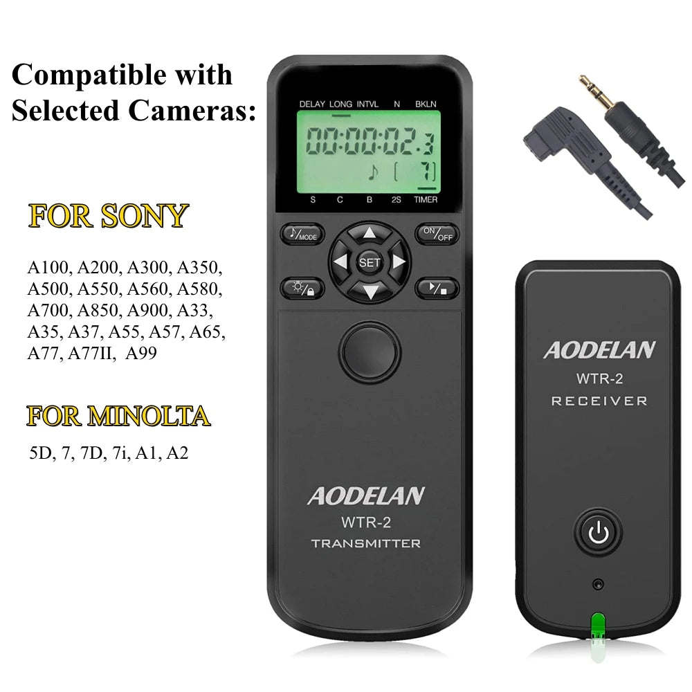 Télécommande intervallomètre AODELAN – minuterie sans fil WTR-2, pour appareil photo Canon, Nikon, Sony, Fujifilm, Panasonic C6, C8, N8, N10, S6, S8, O6, P6