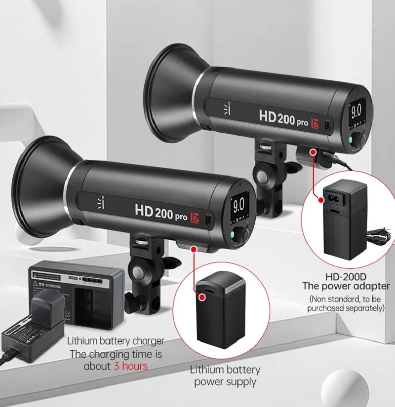 Flash stroboscopique JINBEI HD200pro avec batterie pour l'extérieur 200W TTL 2.4G HSS pour Canon Sony Nikon