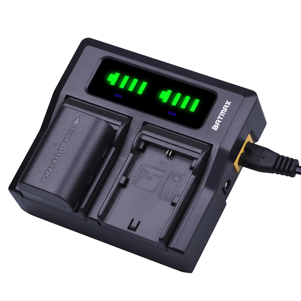 Chargeur double Batmax haute qualité pour batterie lpe6N pour Canon 5d4 5D3 6D 70D...