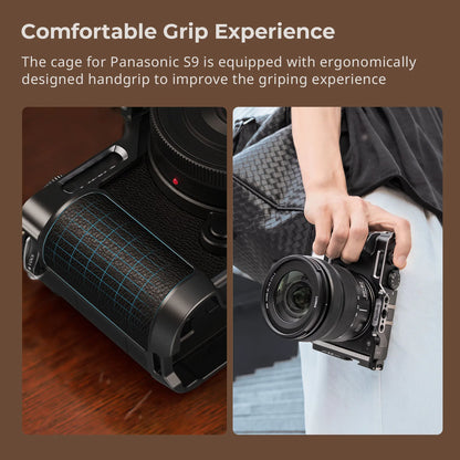 Cage SmallRig 4515 pour Panasonic LUMIX S9, avec poignée en bois et plaque à dégagement rapide Arca-swiss pour trépied de type Arca