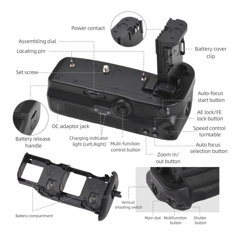 Grip poignée BG-R10 Andoer pour Canon EOS R5/R6/R5C/R6 mark ii LP-E6NH/ LP-E6N/ LP-E6