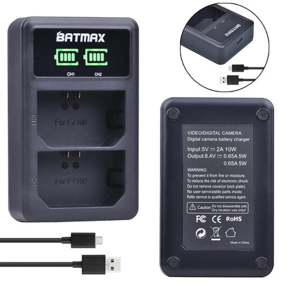 Batterie Batmax 2280mAh NP-FZ100 FZ100 + double chargeur LED USB pour Sony ZV-E1, Alpha A7III, A7R III, A9, A6600, a7 IV, a7R IV, A6700, A7M4...