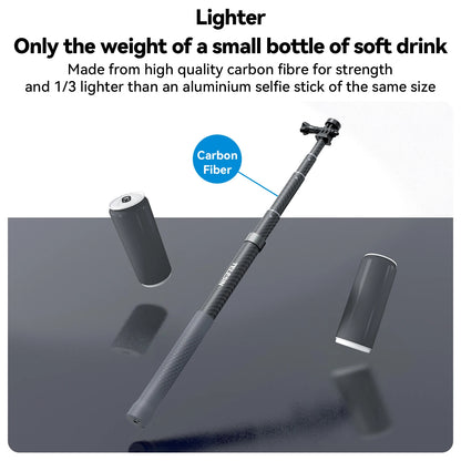 Perche à selfie TELESIN en fibre de carbone, monopode extensible avec vis 1.2, GoPro, Insta360, Osmo Action DJI, caméra d'action, 1/4 m, 3m