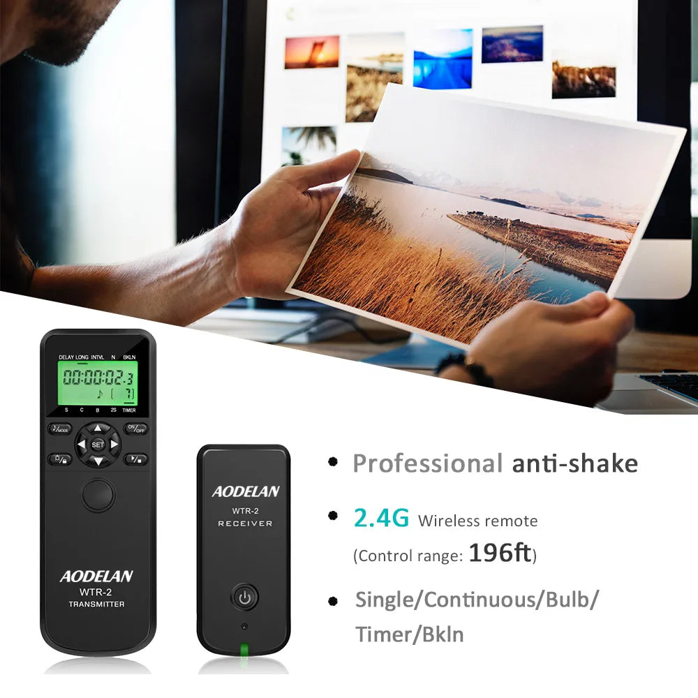 Télécommande intervallomètre AODELAN – minuterie sans fil WTR-2, pour appareil photo Canon, Nikon, Sony, Fujifilm, Panasonic C6, C8, N8, N10, S6, S8, O6, P6
