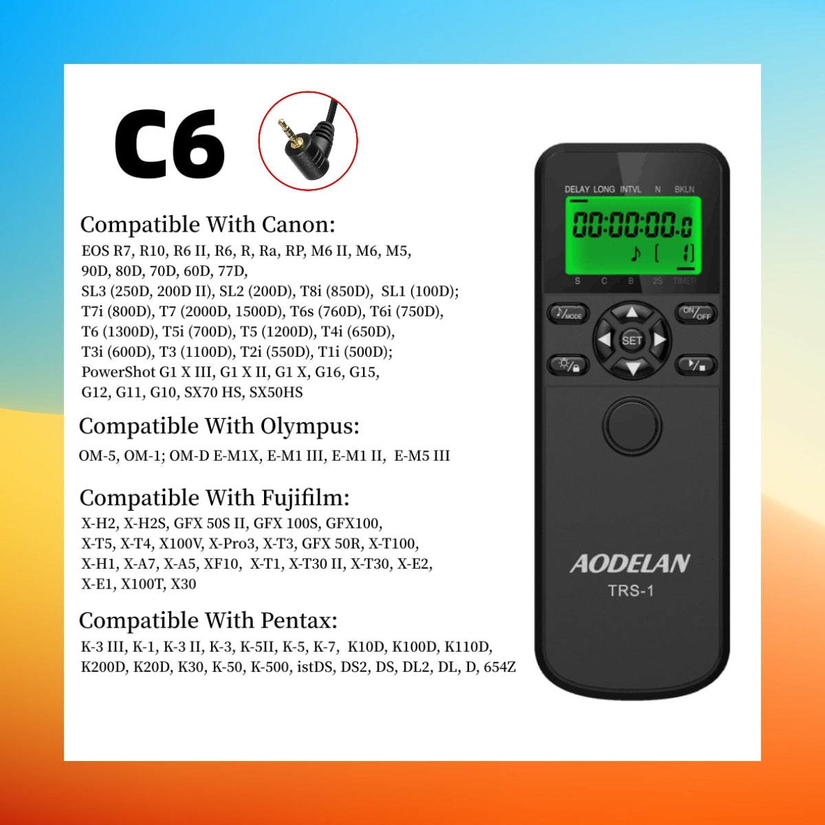 Intervallomètre minuterie déclencheur télécommande AODELAN pour Canon Nikon Sony Panasonic Olympus Fujifilm