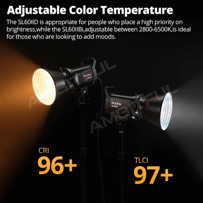 Eclairage studio LED COB Godox SL60IIBI SL60IID, 2.4G, sans fil, contrôle Bluetooth, lumière continue, monture Bowens pour vidéo statique
