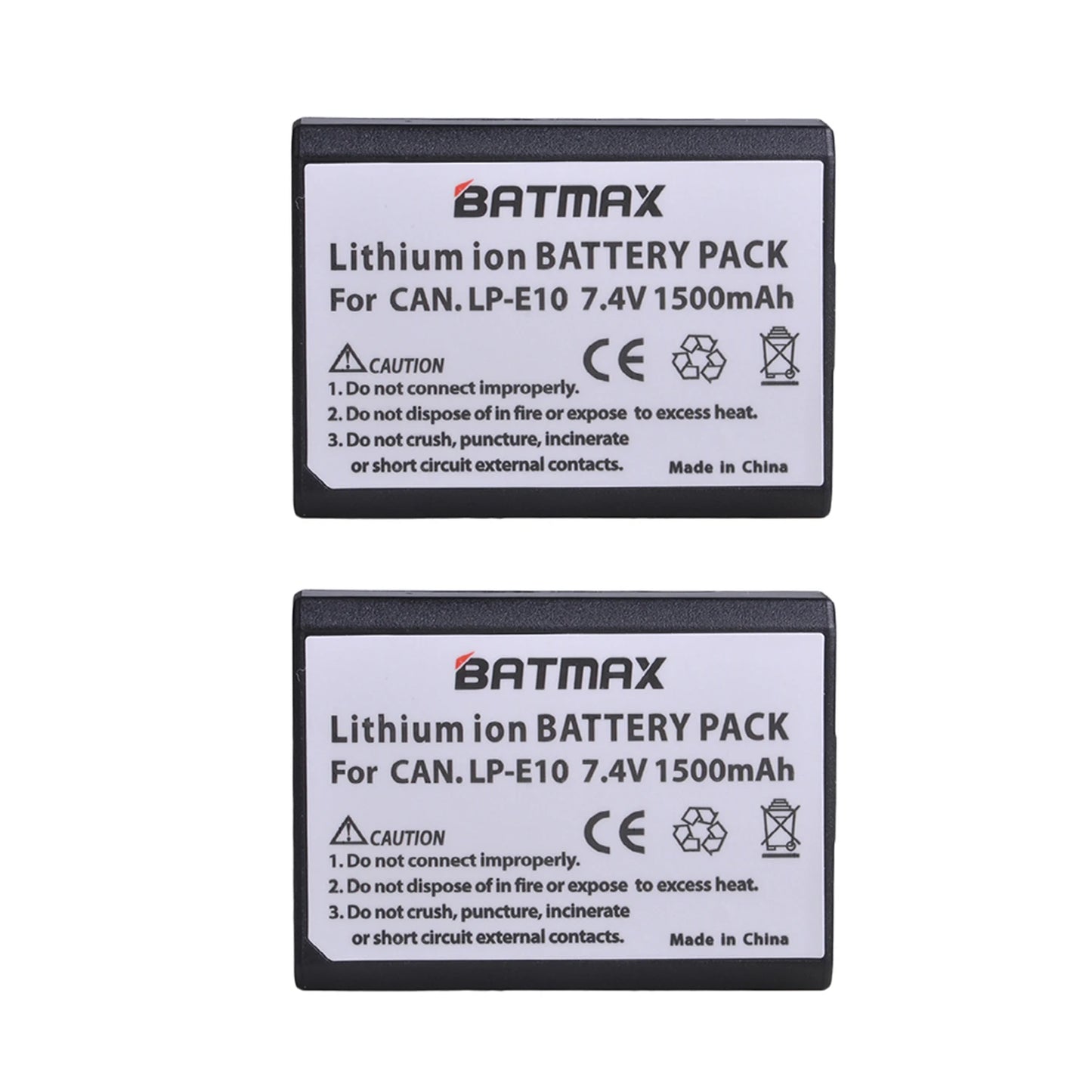 Batterie Batmax 1500mAh LP-E10 LPE10 + chargeur avec Port de Type C pour Canon EOS Rebel T3 T6 T7 T100 Kiss X50 X80 X90 1500D 3000D 4000D