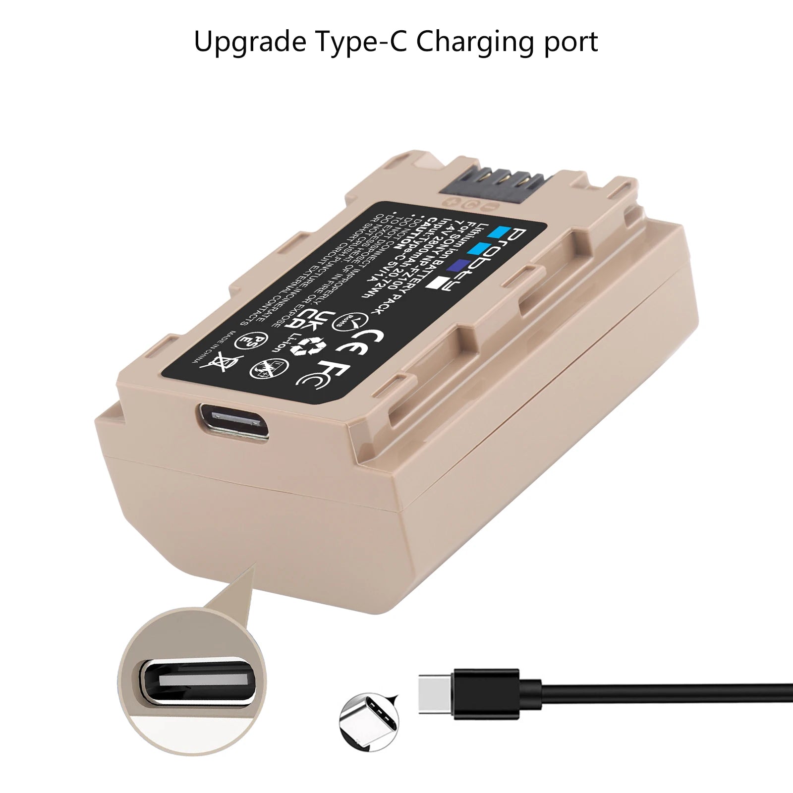 Batterie Probty NP-FZ100 NPFZ100 NP FZ100 avec entrée 5 V 1 A type-c pour Sony A7 III, Alpha A7R III, A7R IV, A9, A6600...