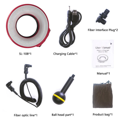 Lampe de poche sous-marine SL-108 Seafrogs avec anneau lumineux fileté de 67mm 1200LM avec lampe Macro de Charge USB pour Sony Olympus TG5/TG4/TG6...