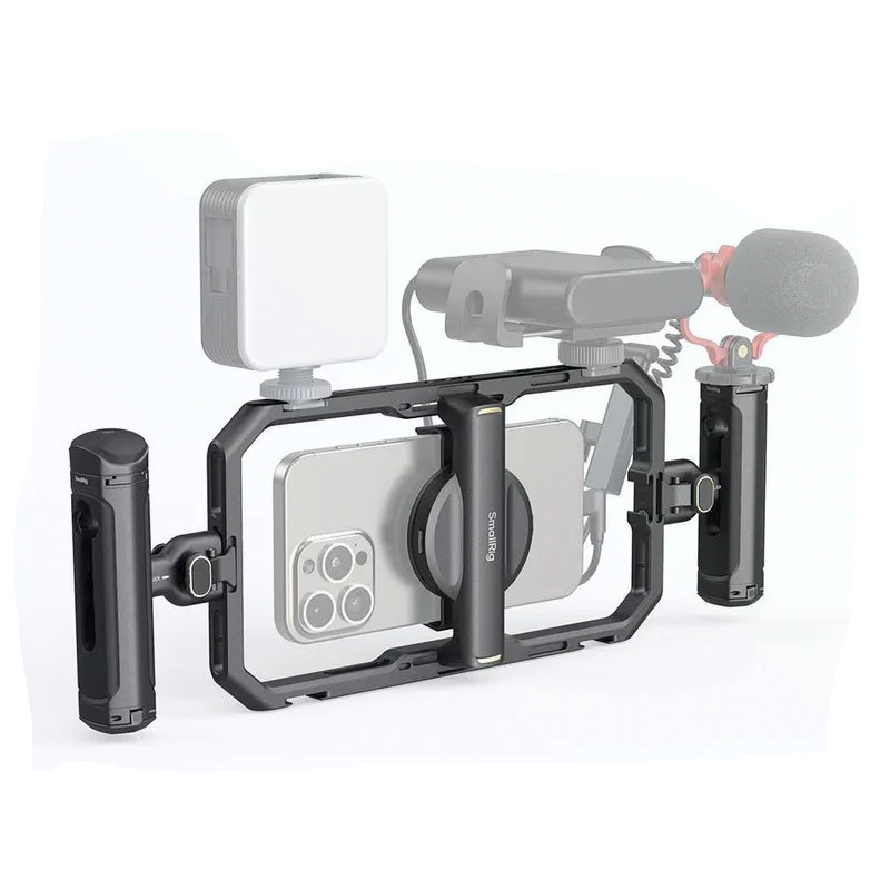 Cage universelle SmallRig 4597 à dégagement rapide pour téléphone Samsung, iPhone smartphone ... , kit vidéo tout-en-un de base avec poignées et clip
