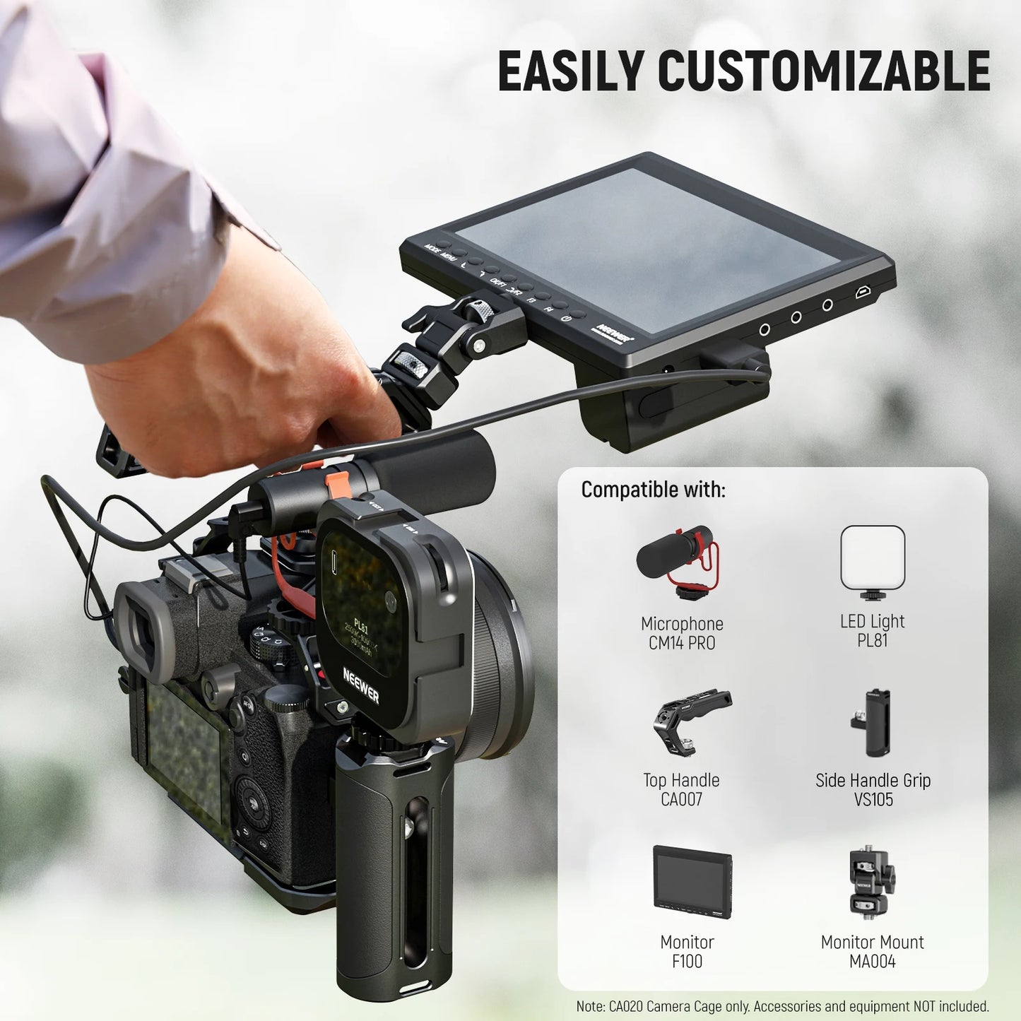 Cage pour Panasonic LUMIX S5 II/S5 IIX G9 II avec pince de câble HDMI, base Arca QR