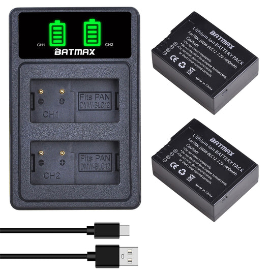Batterie Batmax 1400mAh DMW-BLC12 BLC12 + Chargeur pour Panasonic Lumix DMC-G7, DMC-G85, DMC-G95, DMC-FZ1000, DC-FZ1000 II