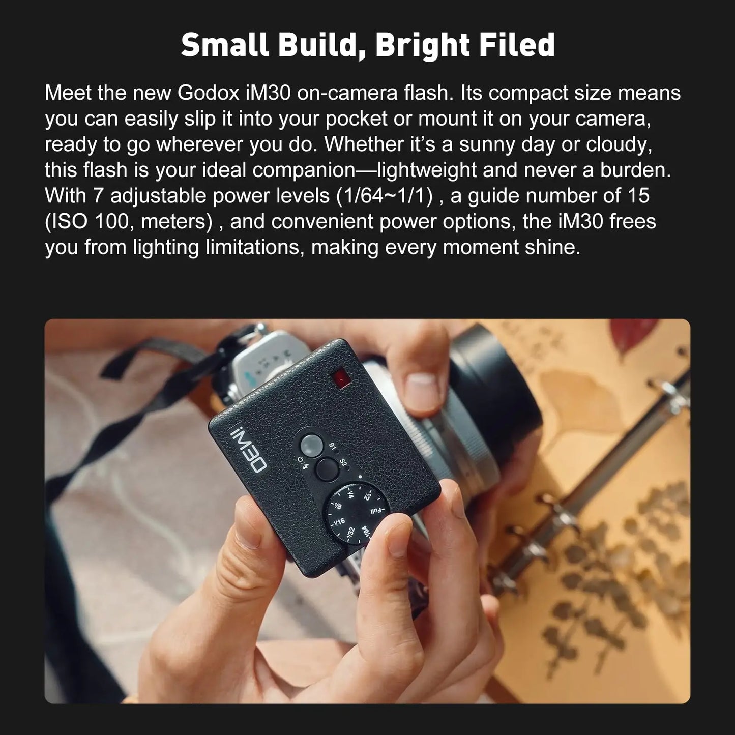 Mini Flash Godox iM30 iM20 pour Canon Fuji f1-230 Sony zv1 zve10 Ricoh gr3 Nikon Panasonic Olympus Pentax...