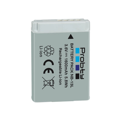 Batterie + chargeur Probty NB-13L NB13L NB-13LH 1600mAh pour Canon PowerShot G5X G7X G9X G7 X Mark II G9 X,SX620 SX720 SX730