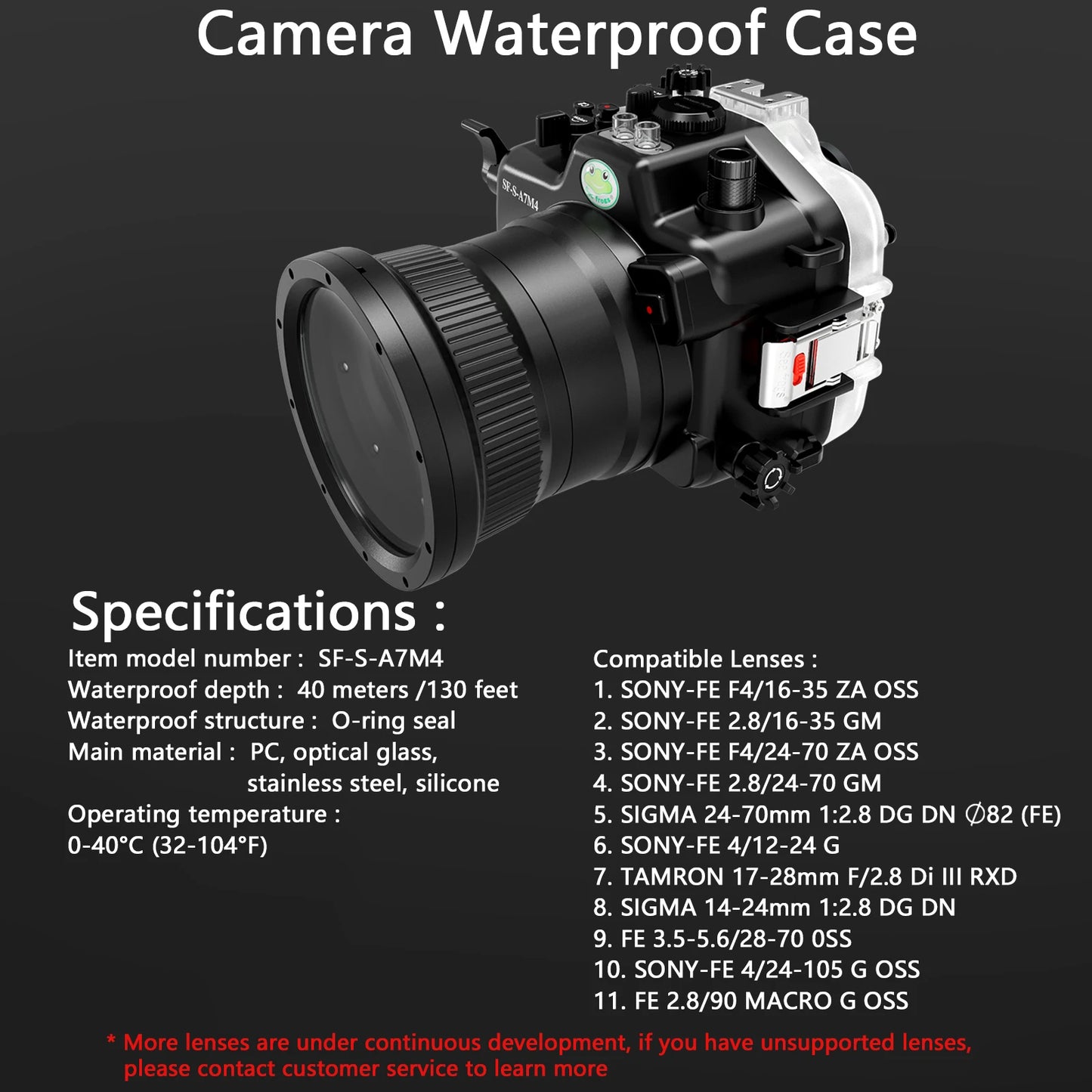 Caisson étanche Seafrogs 40M avec Port dôme en plastique/verre pour Sony A7M4