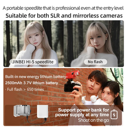 Flash rétro JINBEI HI-5 GN16 Speedlite 6000 ± 200K, 7 recycleurs, universel pour canon, Nikon, Sony, Fuji