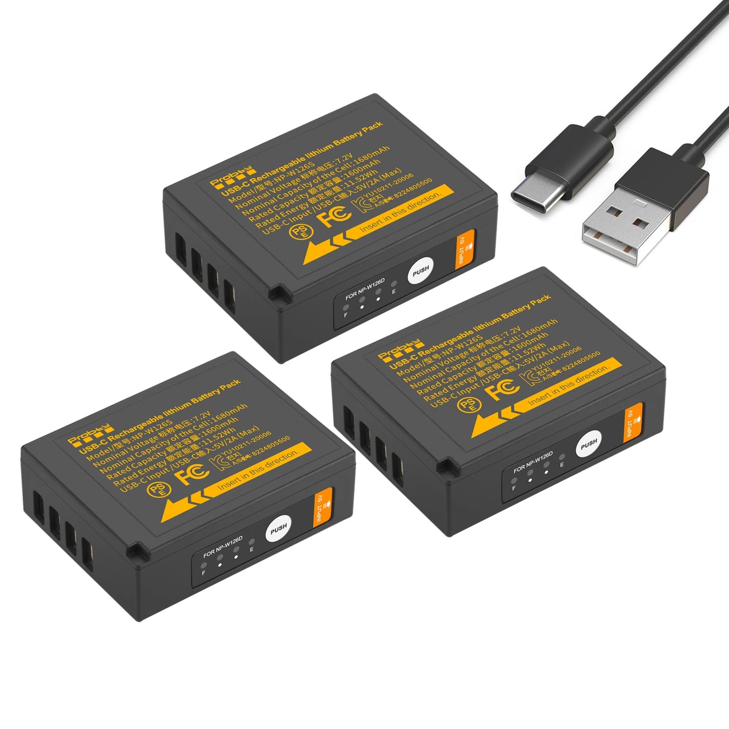 Batterie Probty NP-W126 NP-W126s charge usb-c pour Fuji X100VI X-T30 II X-S10 X-T200 X100F X100V X-A5 X-T50 X-Pro3 X-T3