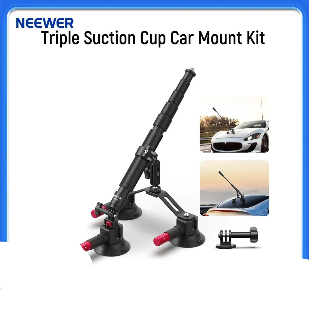 Kit de montage de voiture à Triple ventouse Neewer , support de caméra à bras magique pour pare-brise extérieur à dégagement rapide avec adaptateur de caméra d'action GoPro