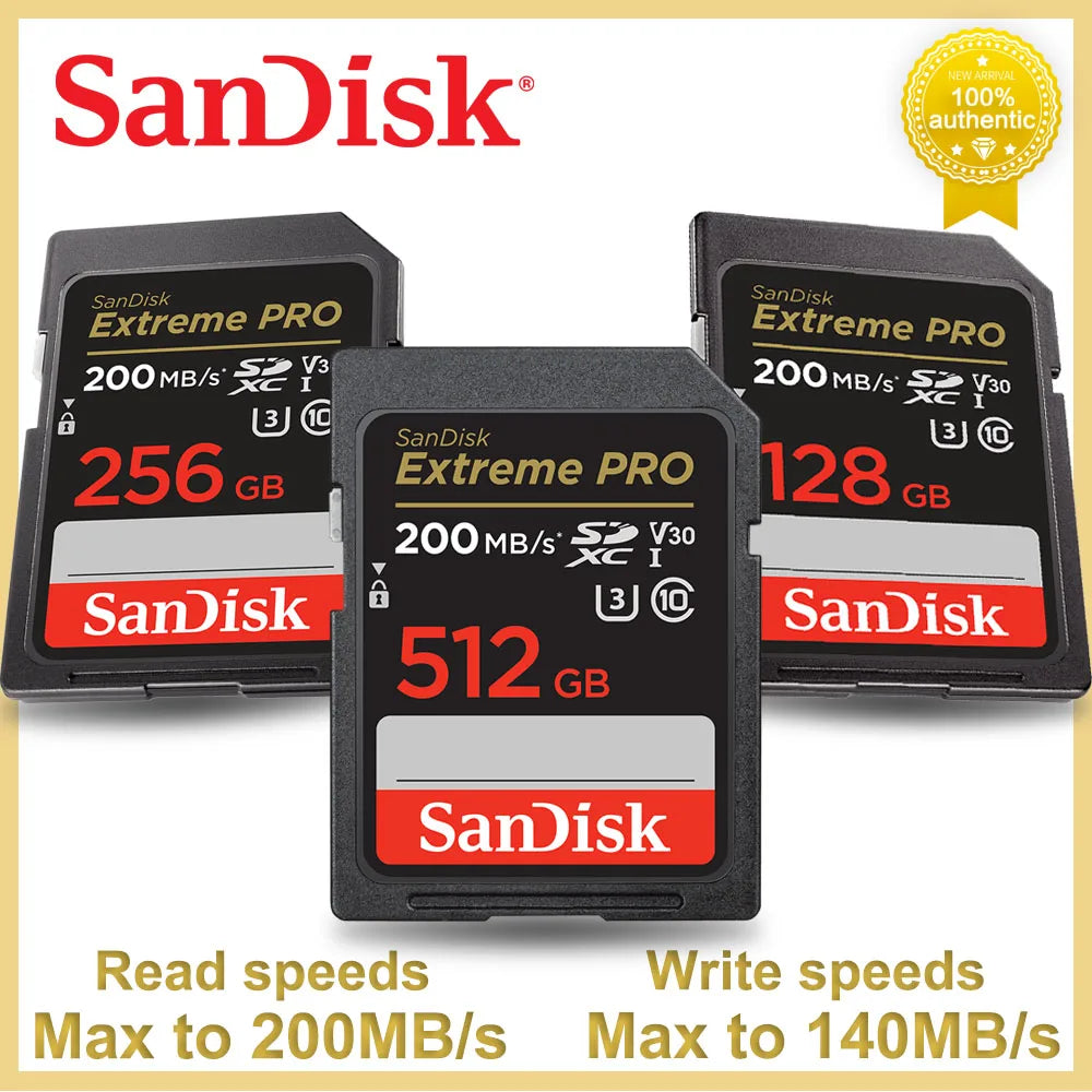 Carte mémoire SD SanDisk extrême Pro 200 MB/s de 32GB à 512GB 4K