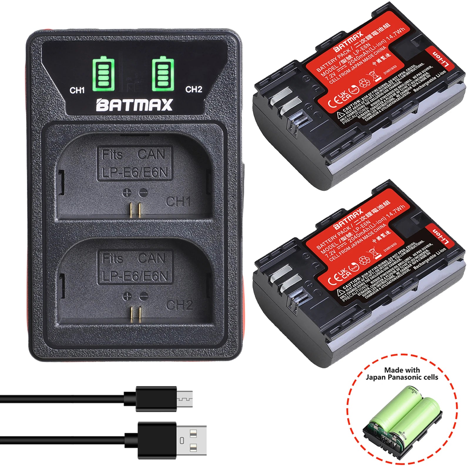 Batteries Batmax LP E6N haute qualité + chargeur led double pour Canon EOS 5D Mark II Mark III IV 60D 60Da 7D 70D 6D...